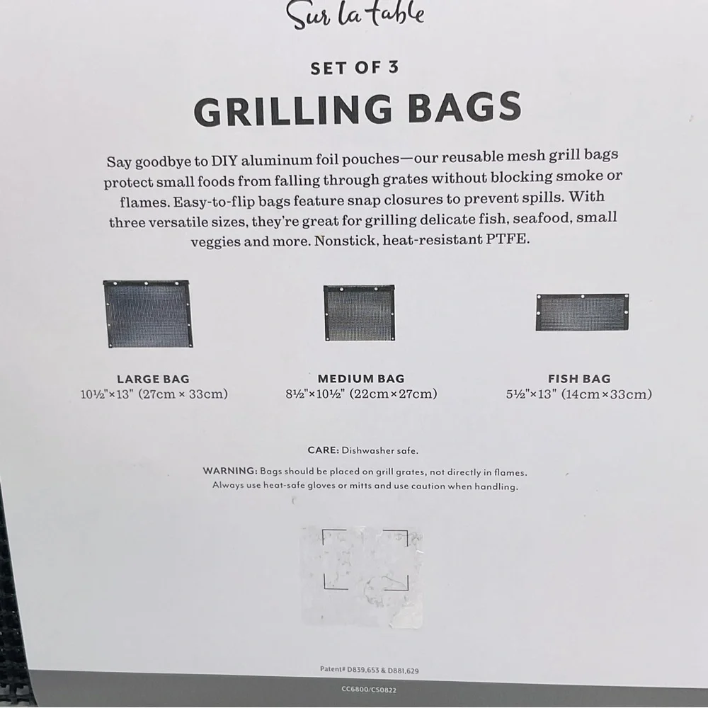 Sur La Table Fine Mesh Grilling Bags Set of 3 Sizes BBQ Vegetables Fish Veggies